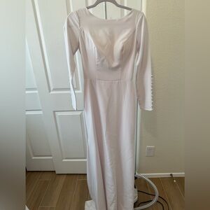 White boat neck wedding gown